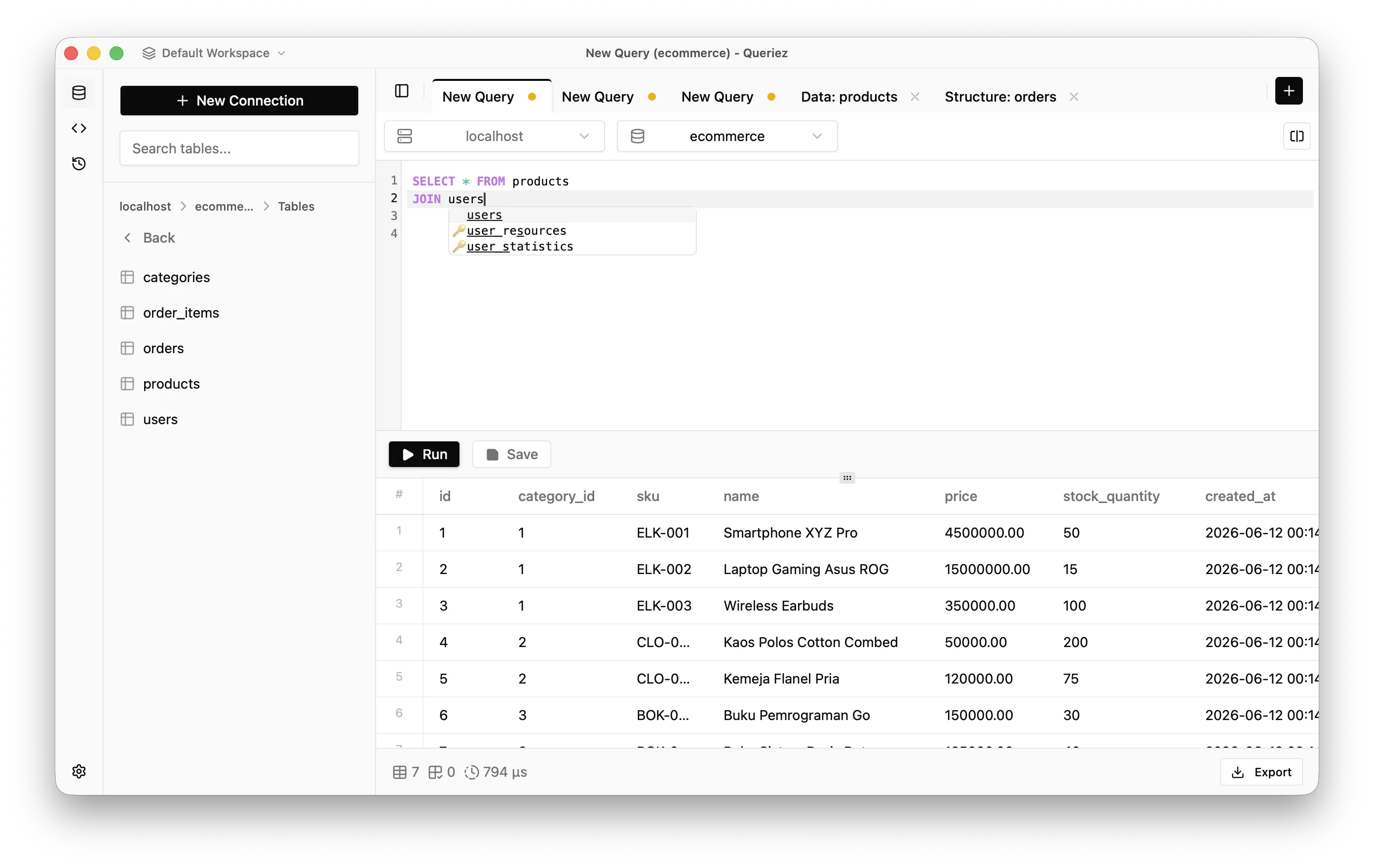 Queriez Application Interface Preview